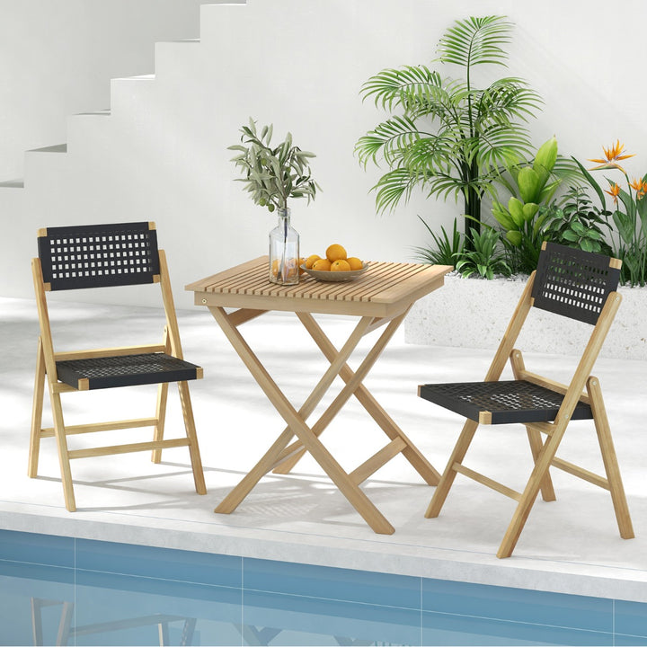 2 Piece Patio Folding Chairs with Woven Rope Seat and Back