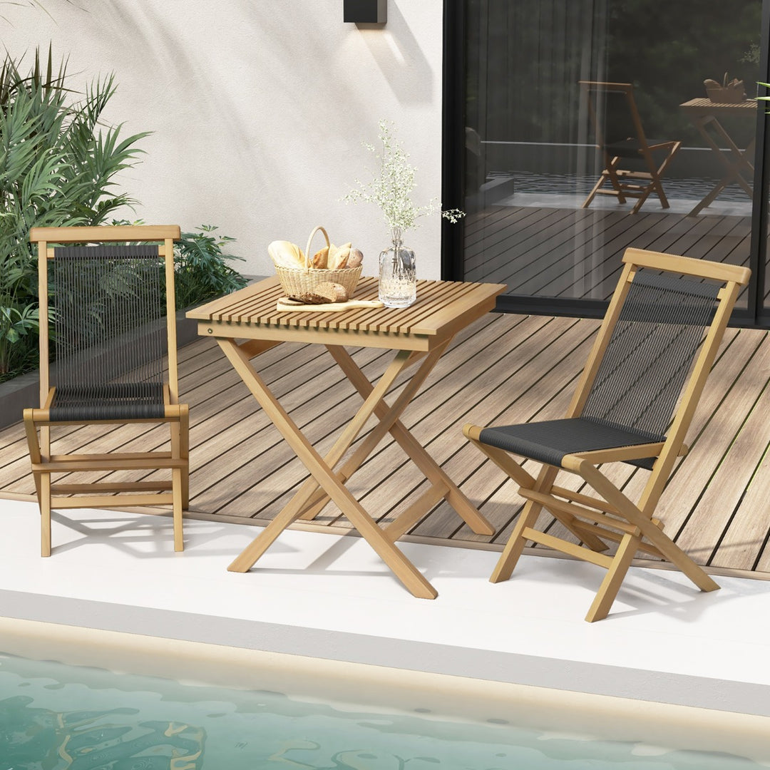 Solid Teak Wood Dining Chairs with Woven Rope Seat and Quick-Folding Portable Design - TidySpaces