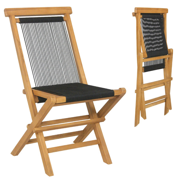 Solid Teak Wood Dining Chairs with Woven Rope Seat and Quick-Folding Portable Design - TidySpaces