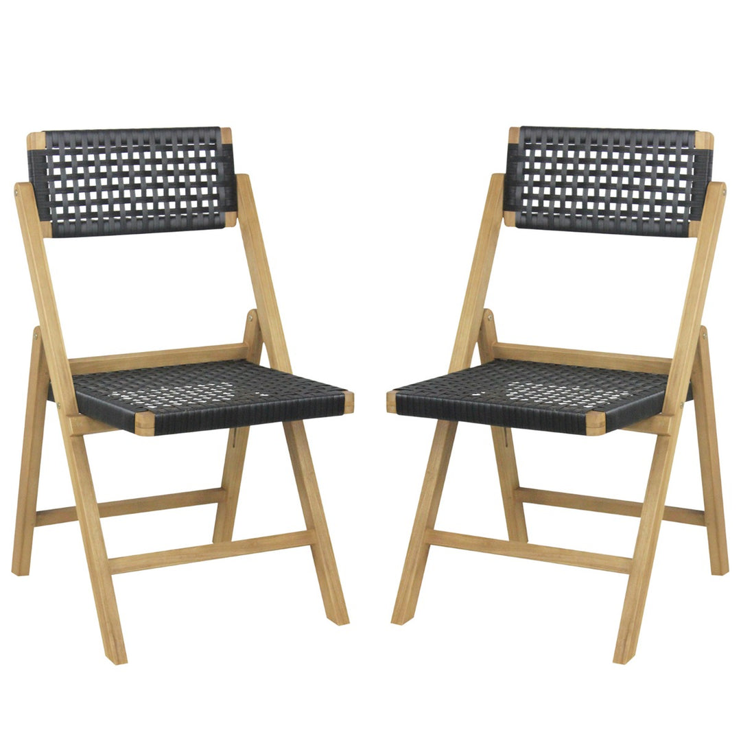 2 Piece Patio Folding Chairs with Woven Rope Seat and Back