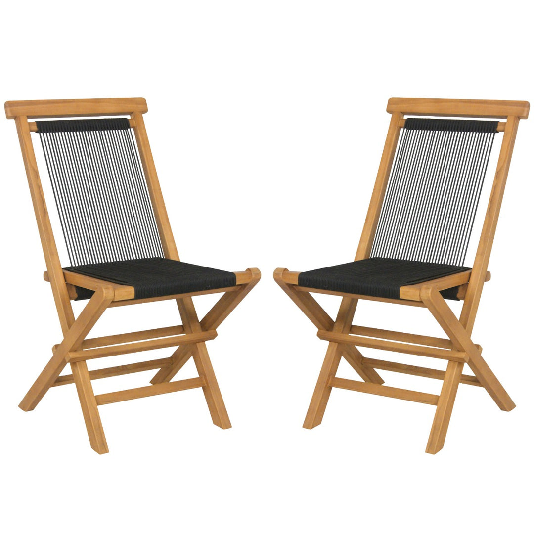 Solid Teak Wood Dining Chairs with Woven Rope Seat and Quick-Folding Portable Design - TidySpaces