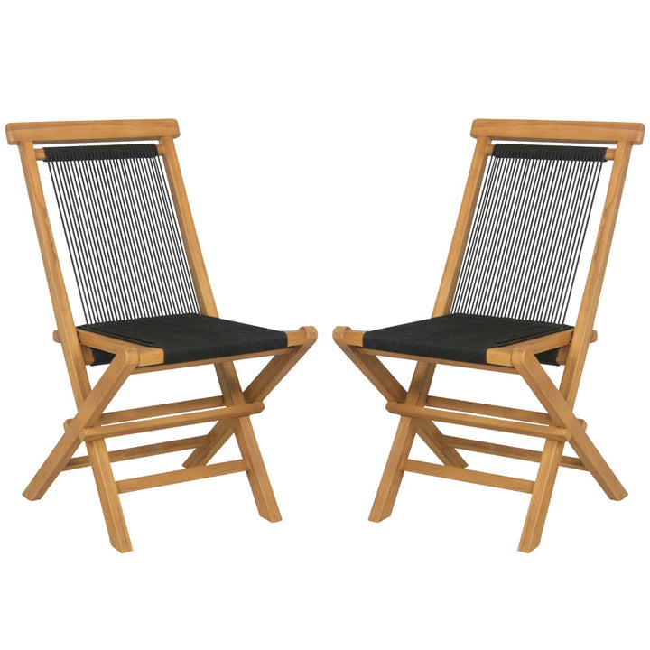 Solid Teak Wood Dining Chairs with Woven Rope Seat and Quick-Folding Portable Design - TidySpaces