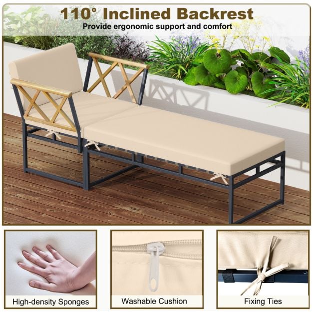 2 Pieces Patio Furniture Set with Cushion and Acacia Wood Armrests-Brown