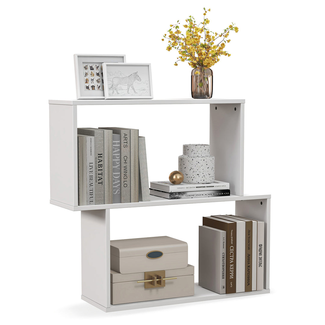 Irregular Wooden Bookshelf with 2 Compartments for Home Office - TidySpaces