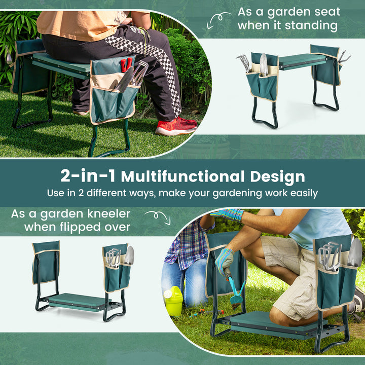 2-in-1 Foldable Garden Kneeler and Seat with Tool Pouches - TidySpaces
