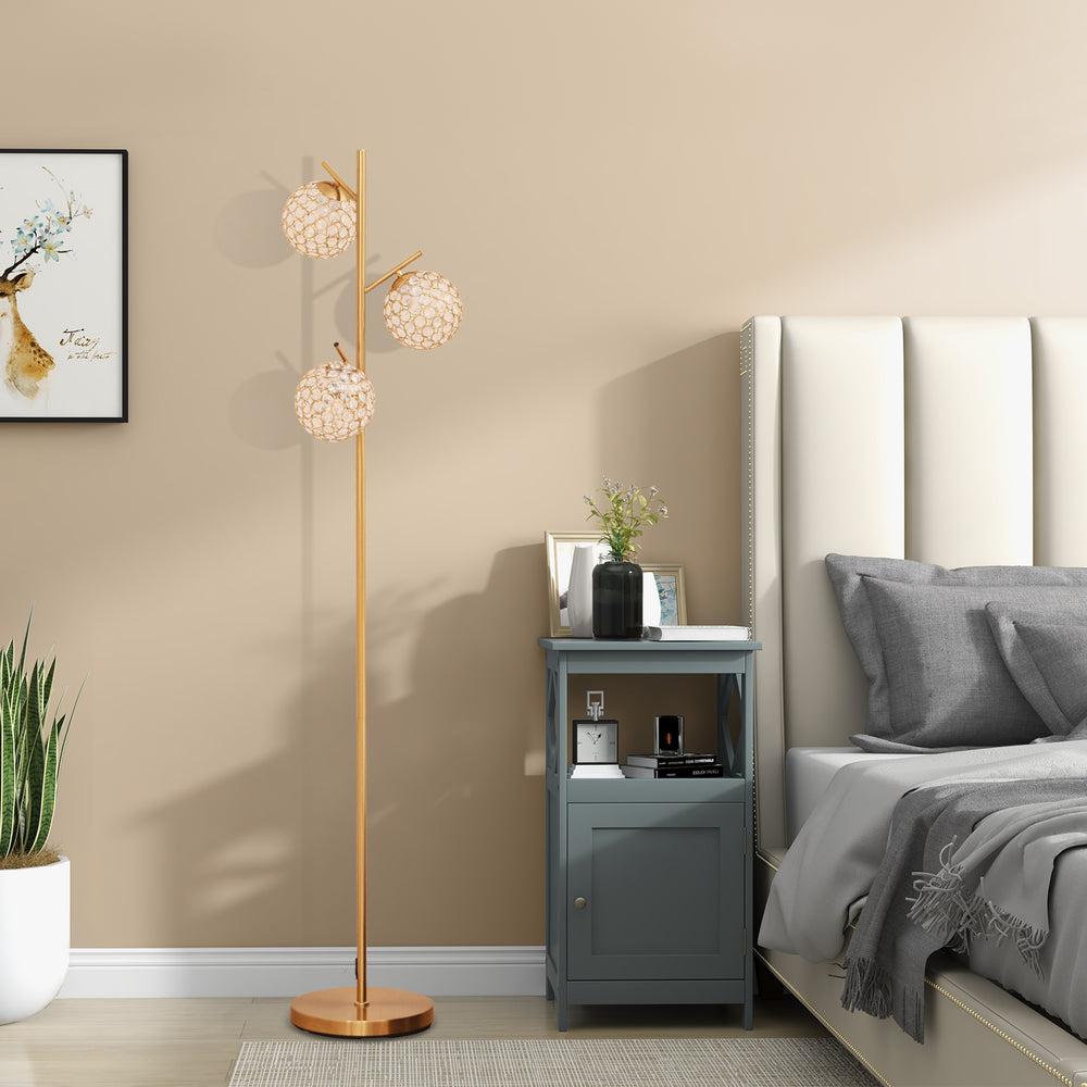 3-Globe Floor Lamp with Foot Switch and 3 E27 Bulb Bases-Golden - TidySpaces