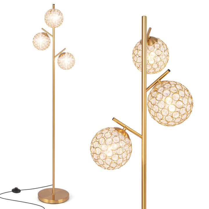 3-Globe Floor Lamp with Foot Switch and 3 E27 Bulb Bases-Golden - TidySpaces