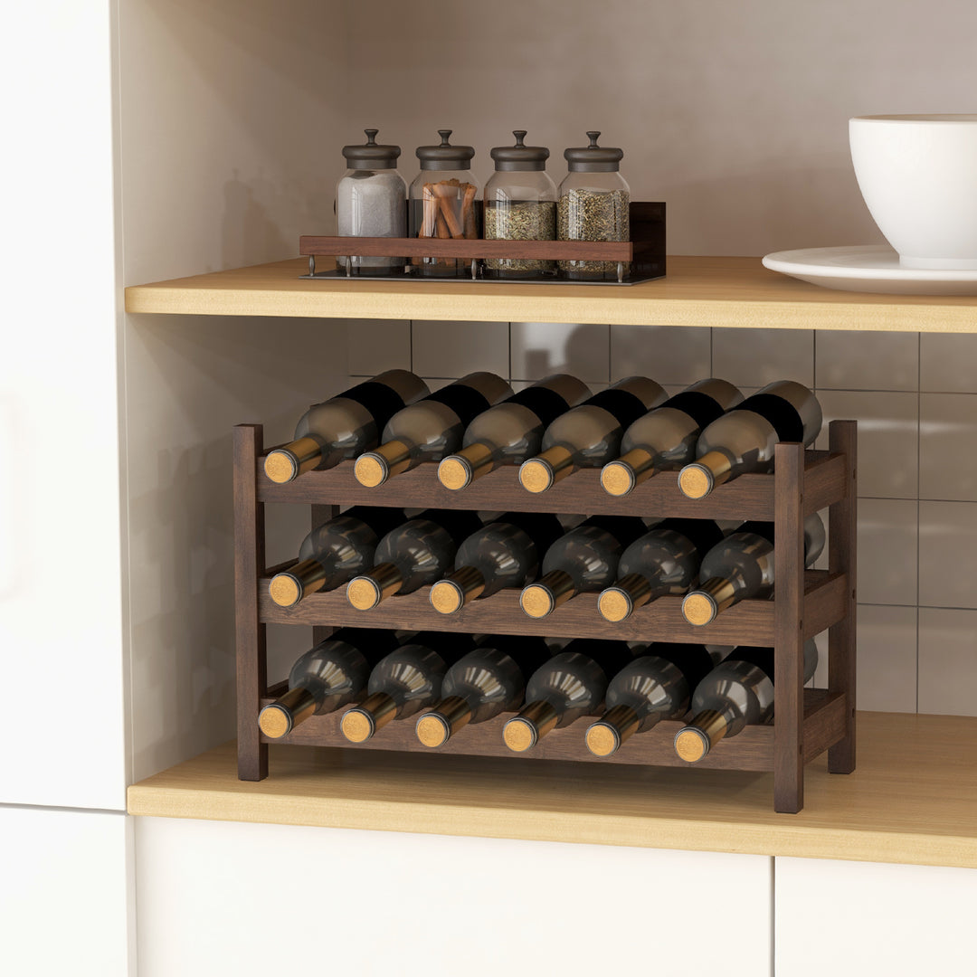 3 Tier Bamboo Wine Rack with Wave Slot for Kitchen