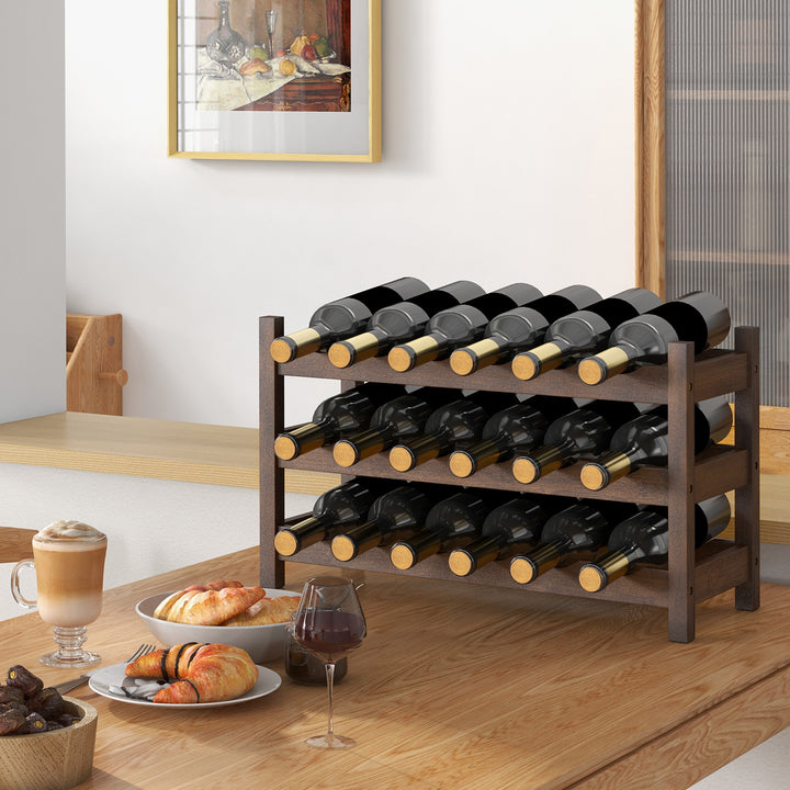 3 Tier Bamboo Wine Rack with Wave Slot for Kitchen