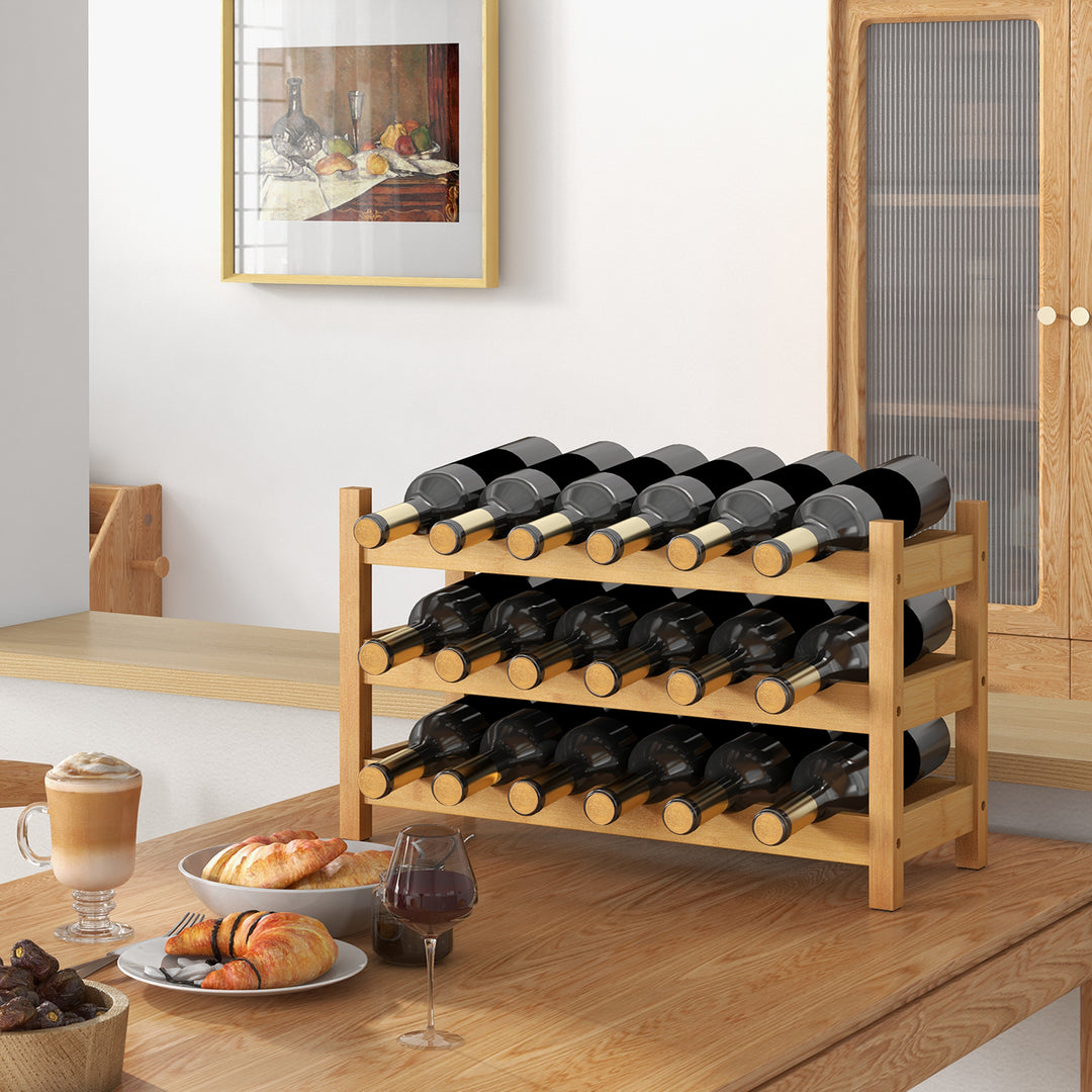 3 Tier Bamboo Wine Rack with Wave Slot for Kitchen