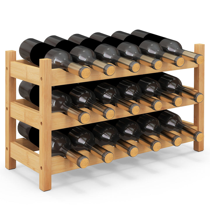 3 Tier Bamboo Wine Rack with Wave Slot for Kitchen