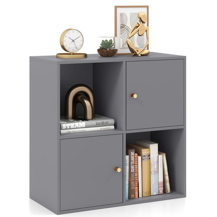 3-Tier Bookshelf with Dual Anti-Tipping Kits and 2 Cabinets-Grey