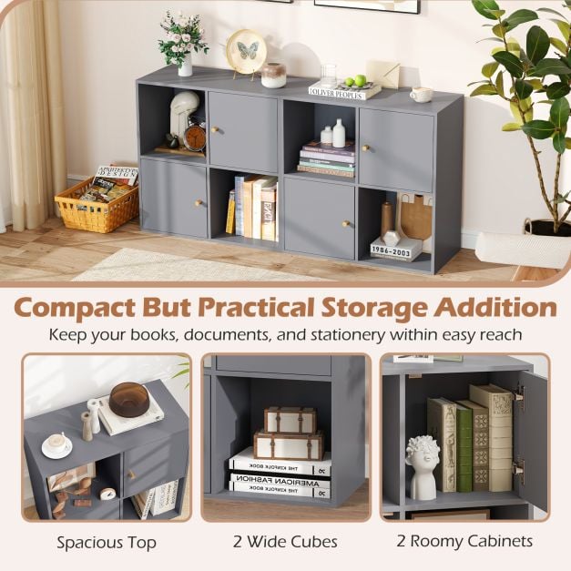 3-Tier Bookshelf with Dual Anti-Tipping Kits and 2 Cabinets-Grey