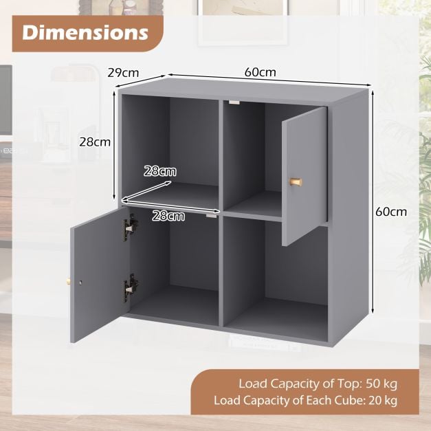 3-Tier Bookshelf with Dual Anti-Tipping Kits and 2 Cabinets-Grey