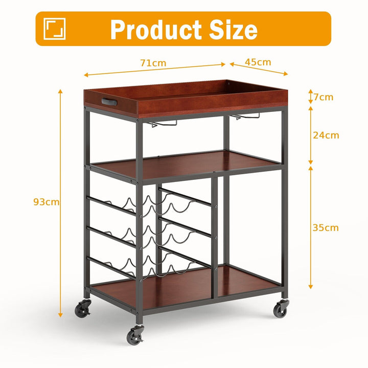 3 Tier Kitchen Island Storage Cart with Wine Rack and Glass Holder - TidySpaces