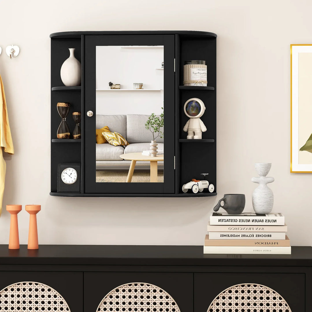 3-Tier Mirrored Wall Mounted Bathroom Cabinet-Black - TidySpaces