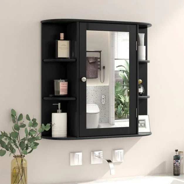 3-Tier Mirrored Wall Mounted Bathroom Cabinet-Black - TidySpaces