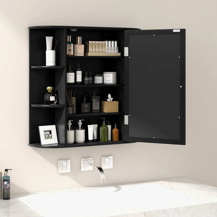 3-Tier Mirrored Wall Mounted Bathroom Cabinet-Black - TidySpaces