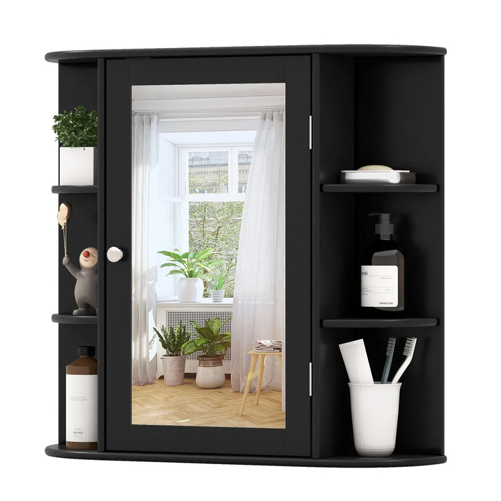 3-Tier Mirrored Wall Mounted Bathroom Cabinet-Black - TidySpaces