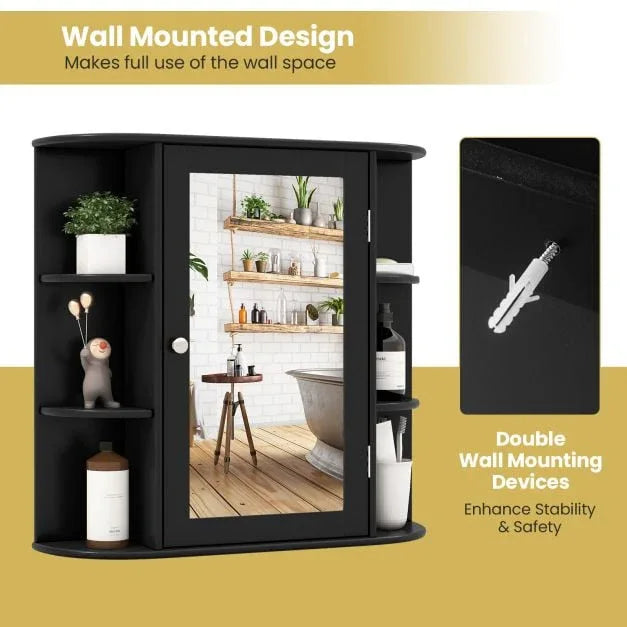 3-Tier Mirrored Wall Mounted Bathroom Cabinet-Black - TidySpaces