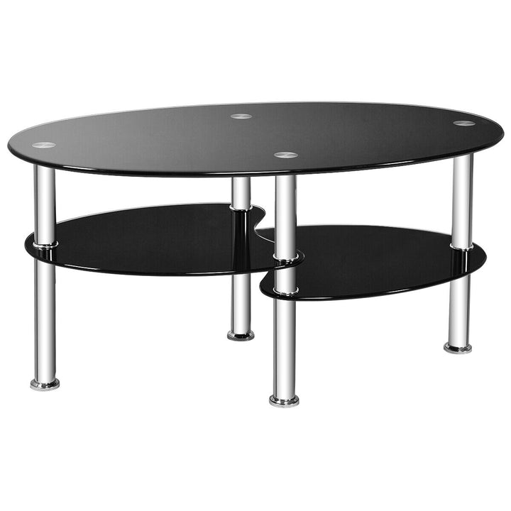 3 Tiers Tempered Glass Coffee Tables with 2 Shelves - TidySpaces