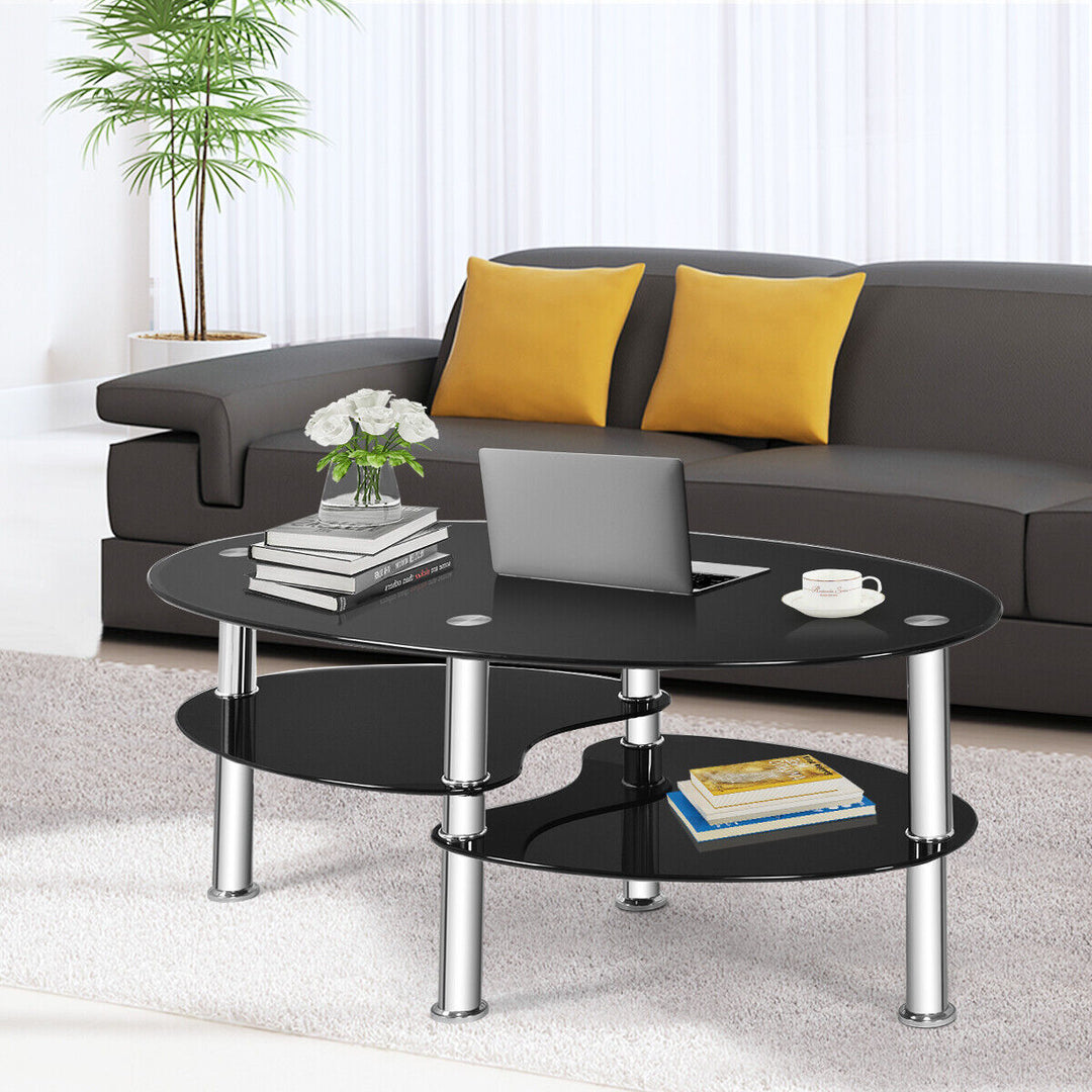 3 Tiers Tempered Glass Coffee Tables with 2 Shelves - TidySpaces