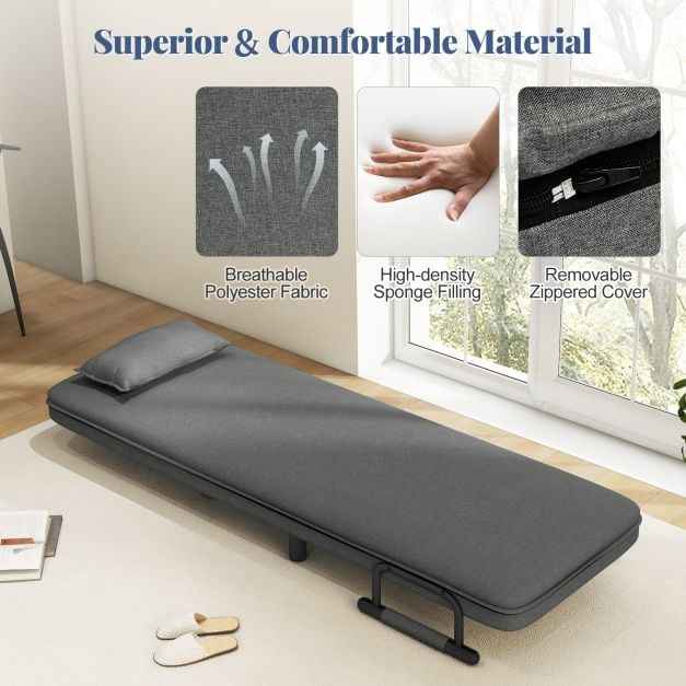 3-in-1 Convertible Sofa Bed with 5-Position Adjustable Backrest for Versatile Comfort