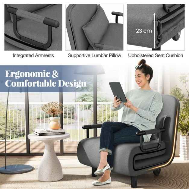 3-in-1 Convertible Sofa Bed with 5-Position Adjustable Backrest for Versatile Comfort