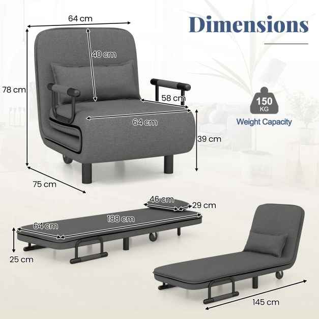 3-in-1 Convertible Sofa Bed with 5-Position Adjustable Backrest for Versatile Comfort