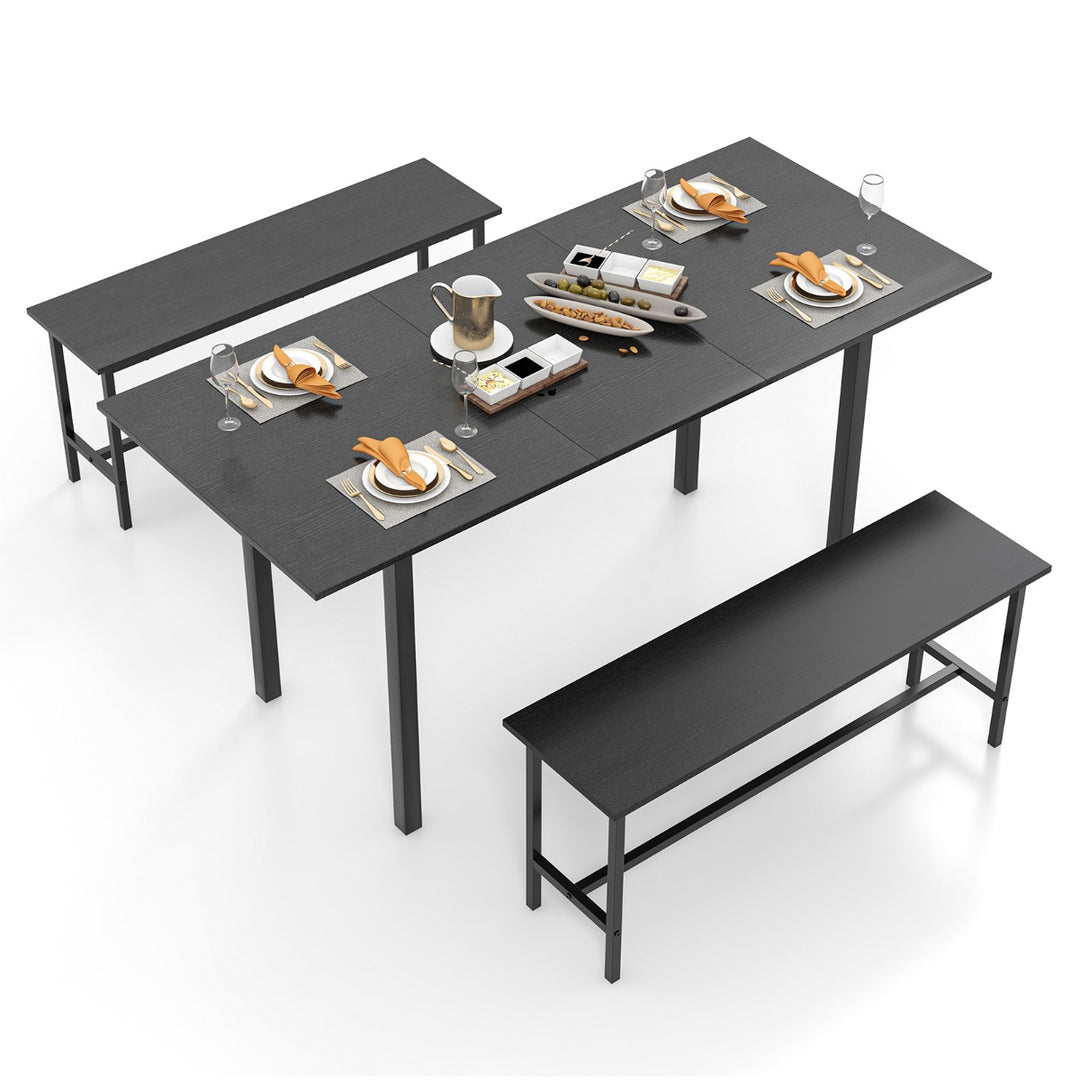 3-Piece 160cm Dining Table Set for 4-6 with 2 Benches-Black