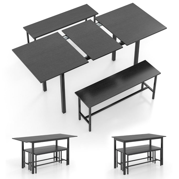 3-Piece 160cm Dining Table Set for 4-6 with 2 Benches-Black