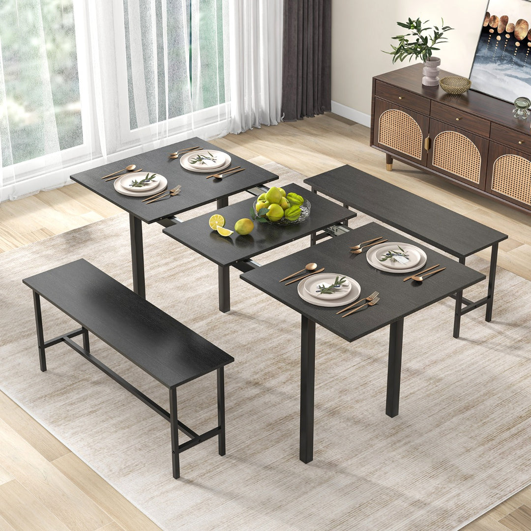 3-Piece 160cm Dining Table Set for 4-6 with 2 Benches-Black