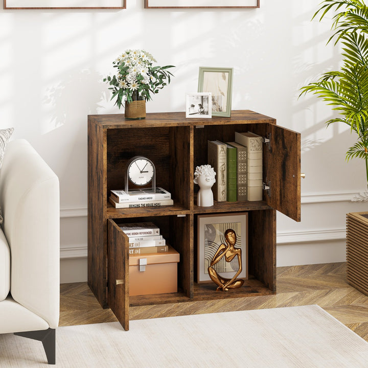 3-Tier Bookshelf with Dual Anti-Tipping Kits and 2 Cabinets-Rustic Brown - TidySpaces