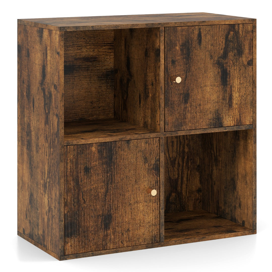 3-Tier Bookshelf with Dual Anti-Tipping Kits and 2 Cabinets-Rustic Brown - TidySpaces