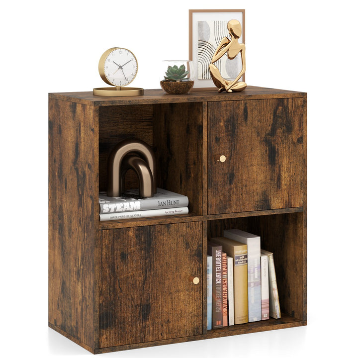 3-Tier Bookshelf with Dual Anti-Tipping Kits and 2 Cabinets-Rustic Brown - TidySpaces