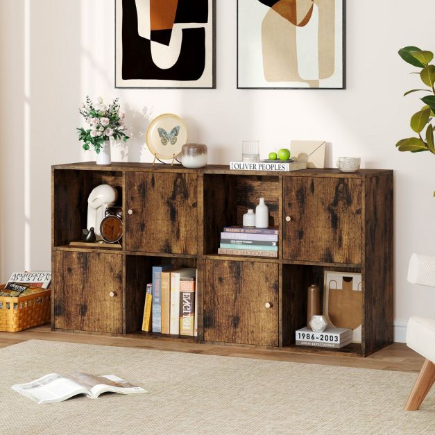 3-Tier Bookshelf with Dual Anti-Tipping Kits and 2 Cabinets in Rustic Brown