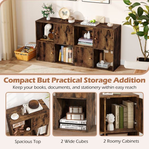 3-Tier Bookshelf with Dual Anti-Tipping Kits and 2 Cabinets in Rustic Brown