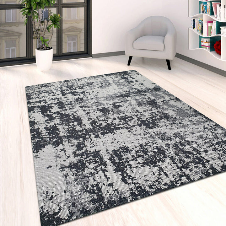 Cotton Rug Grey Black Abstract Grey Black - TidySpaces