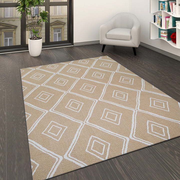 Cotton Rug Runner Mustard Beige Diamond Mustard Beige - TidySpaces