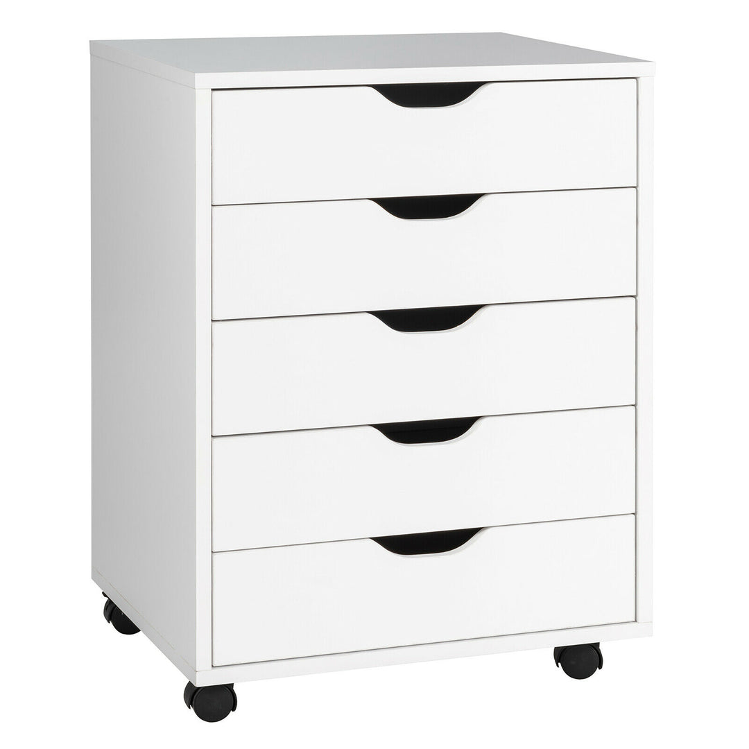 5 Drawer Chest with Wheels for Home and Office White - TidySpaces