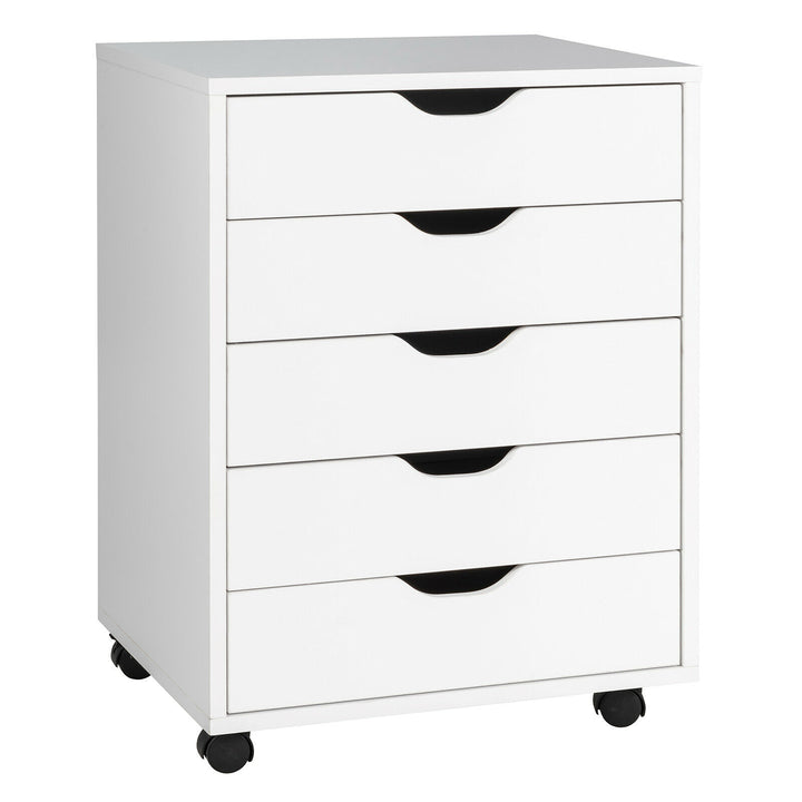 5 Drawer Chest with Wheels for Home and Office White - TidySpaces