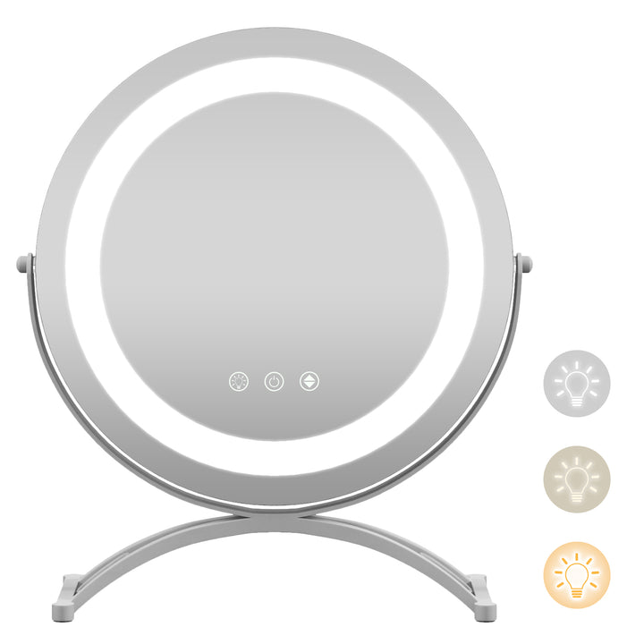 30 CM LED Lighted Round Makeup Vanity Mirror with Smart Touch Control-White - TidySpaces