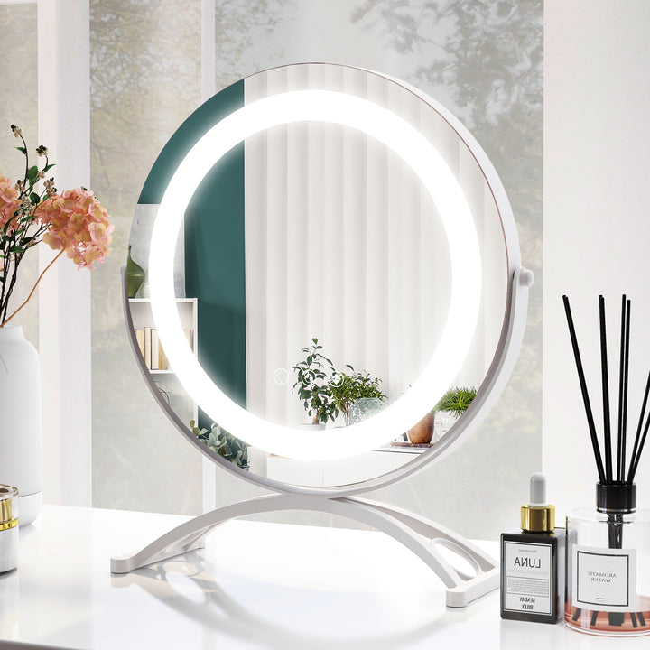 30 CM LED Lighted Round Makeup Vanity Mirror with Smart Touch Control-White - TidySpaces