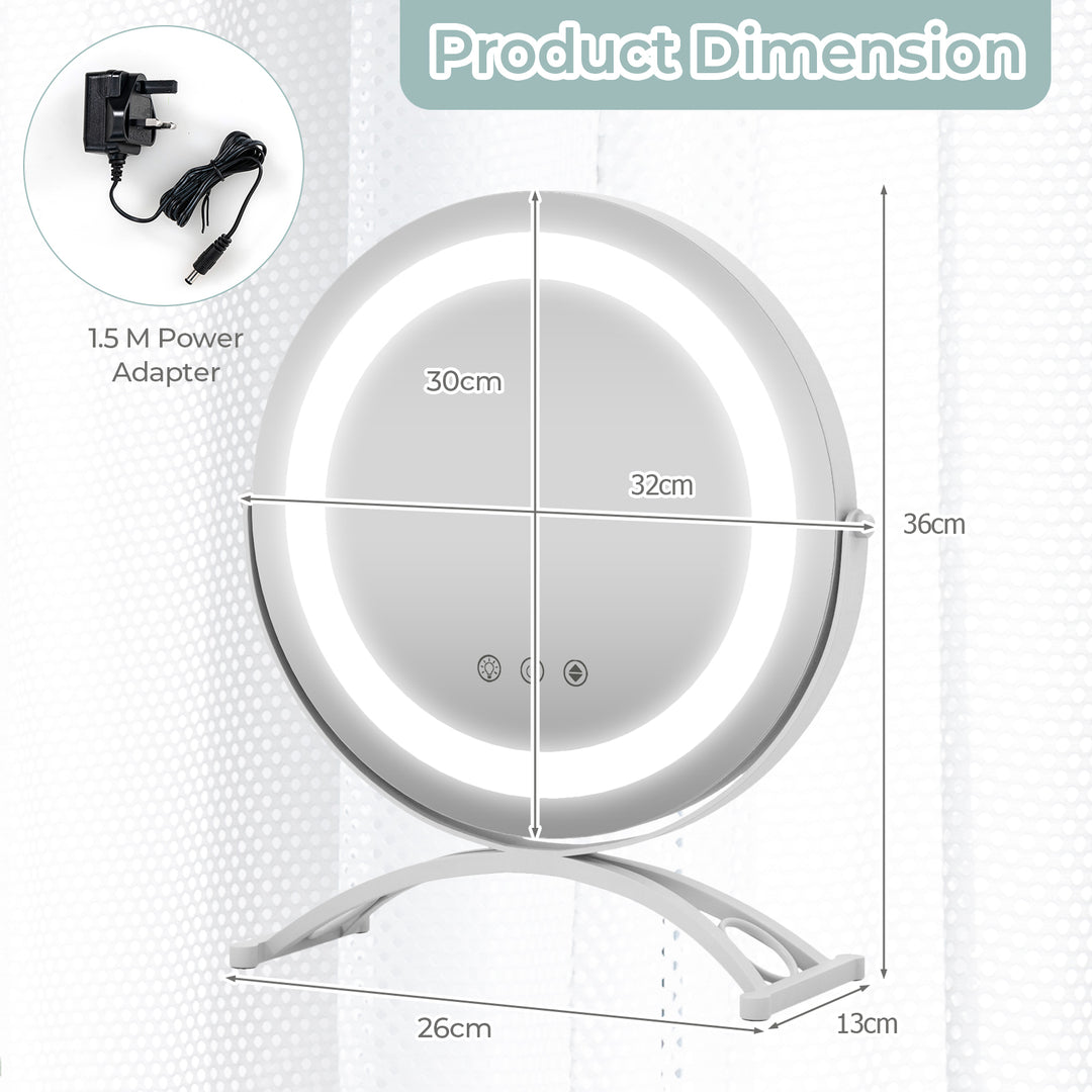 30 CM LED Lighted Round Makeup Vanity Mirror with Smart Touch Control-White - TidySpaces