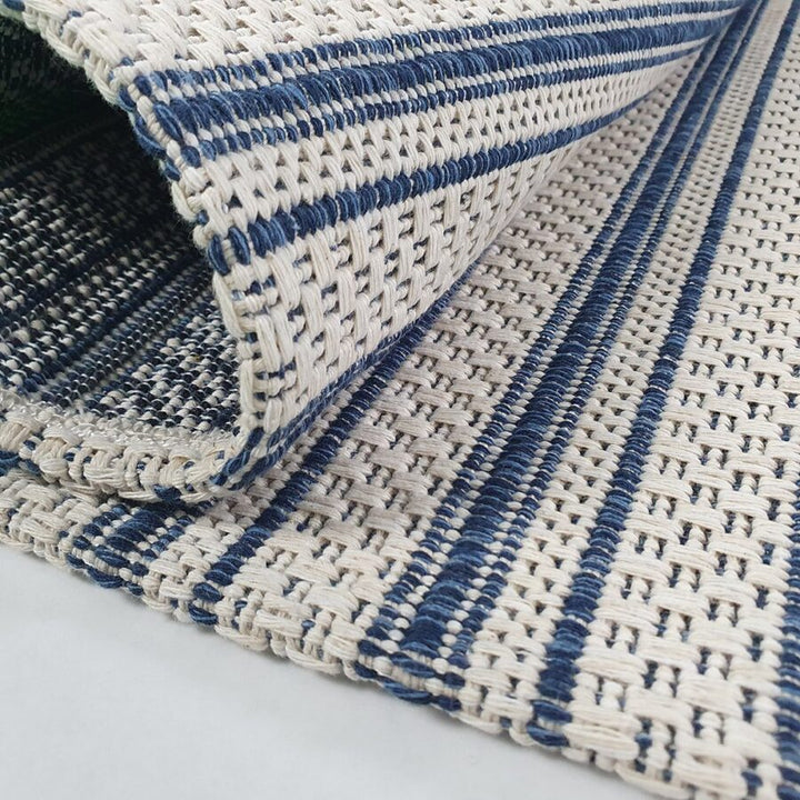 Cotton Rug Blue Cream Striped