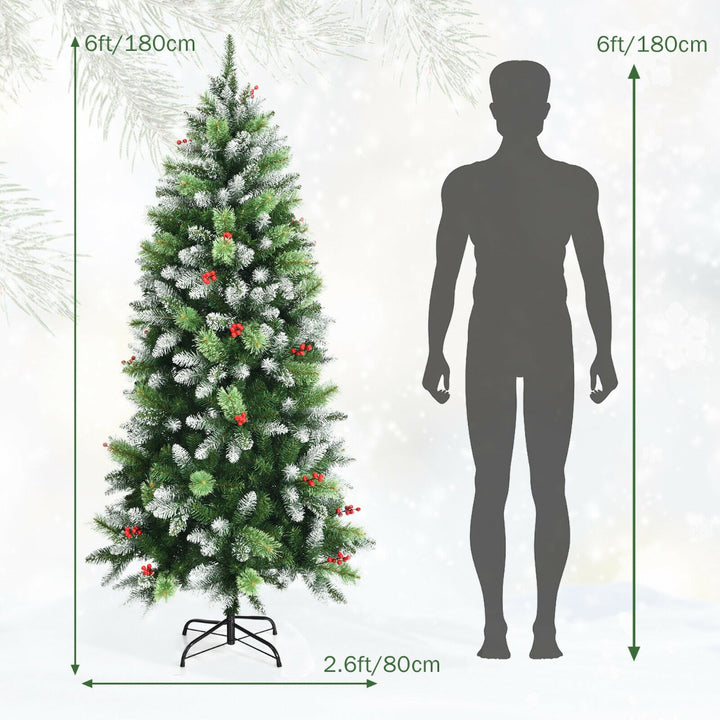 6FT Artificial Christmas Tree with Red Berries and Snow Effect