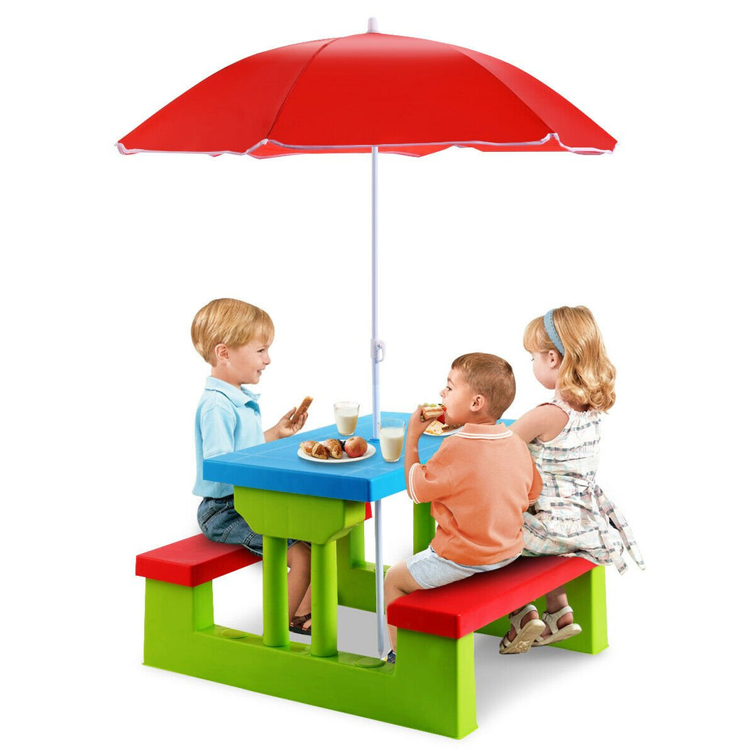 Kids Picnic Play Table Set with Removable Umbrella-Red - TidySpaces