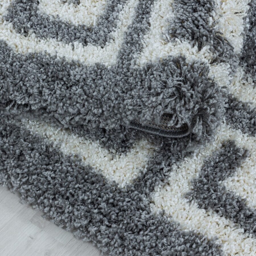 Grey Fluffy Shaggy Rug Grey Greek Key - TidySpaces