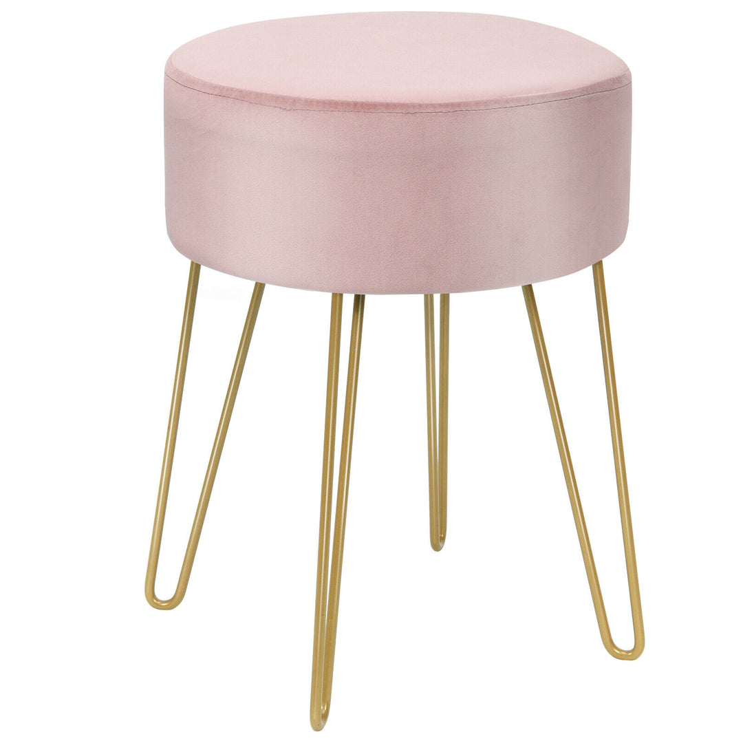 Velvet Modern Round Footstool Ottoman Makeup Dressing Chair - TidySpaces