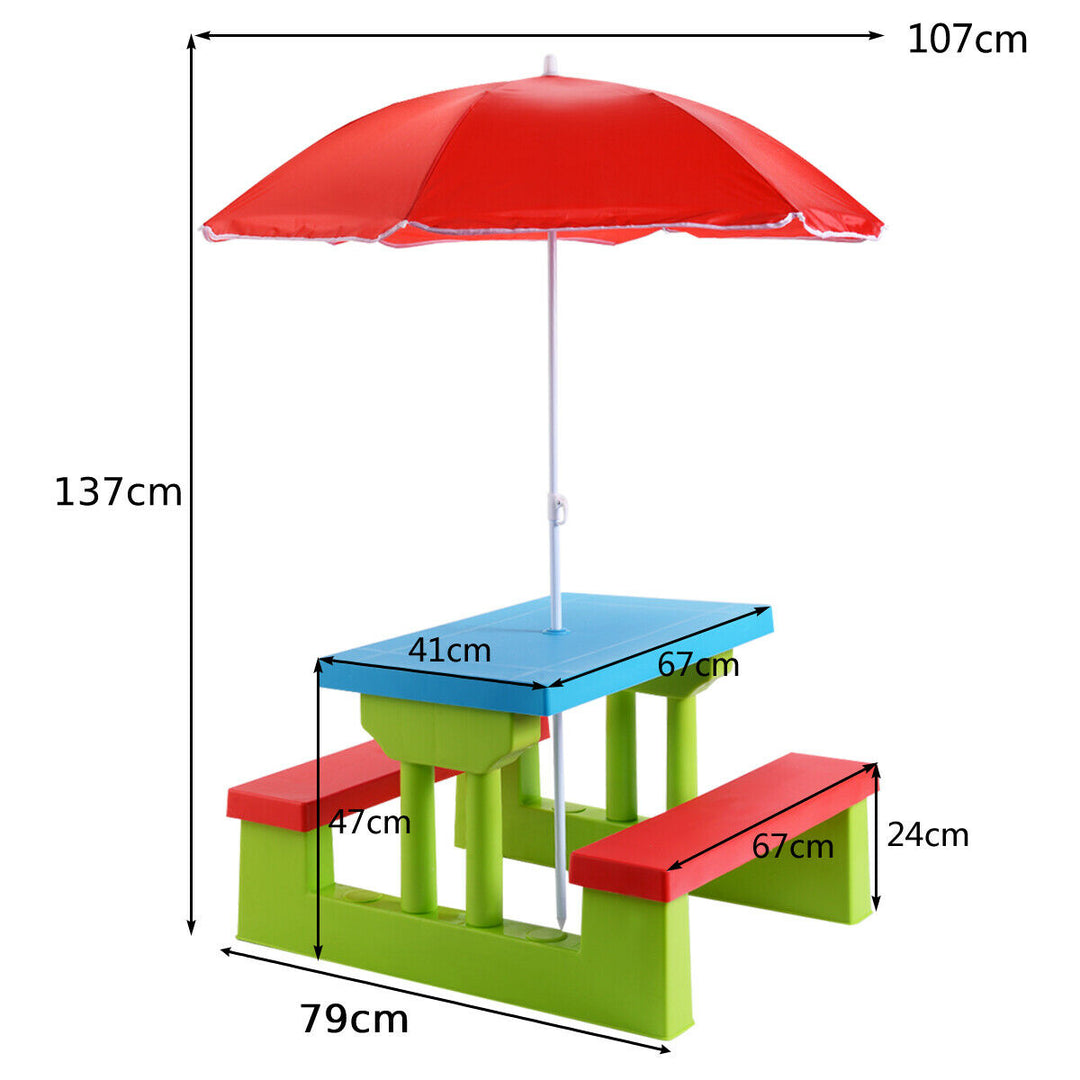 Kids Picnic Play Table Set with Removable Umbrella-Red - TidySpaces